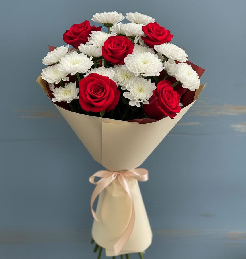 Букет цветов из: Розы и Хризантемы в Ермолино Новгородская область