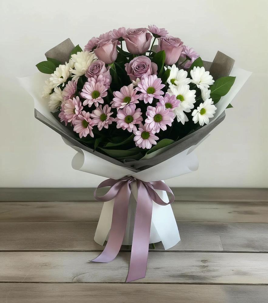 Букет цветов из: Хризантемы и Розы в Ермолино Новгородская область