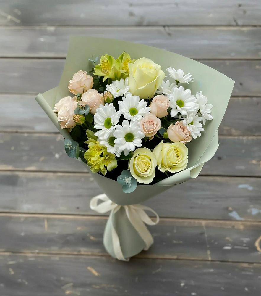 Букет цветов из: Альстромерии, Розы и Хризантемы в Ермолино Новгородская область