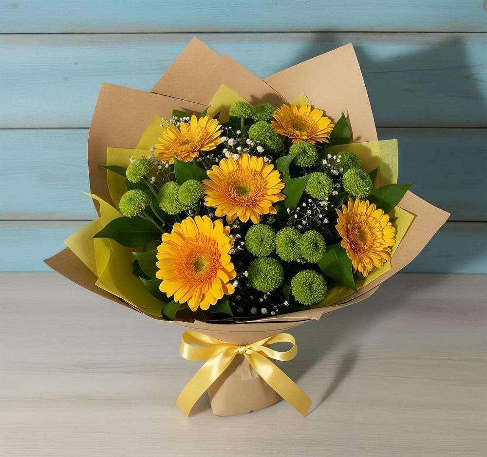 Букет цветов из: Герберы и Хризантемы в Ермолино Новгородская область