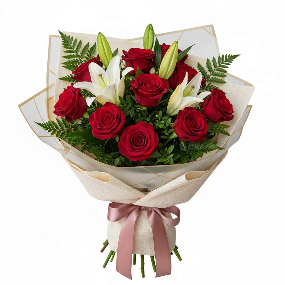 Букет цветов из: Лилии и Розы в Ермолино Новгородская область