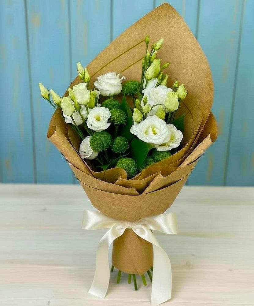 Букет цветов из: Хризантемы и Лизиантусы в Ермолино Новгородская область