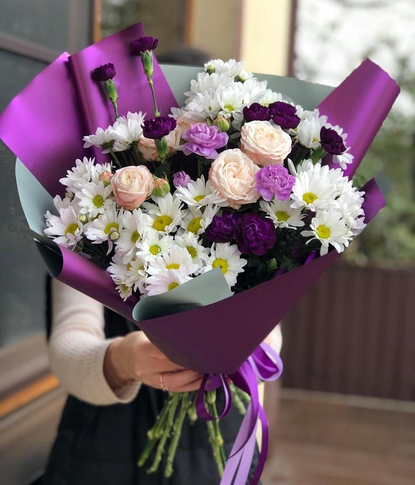 Букет цветов из: Хризантемы, Гвоздики и Розы в Ермолино Новгородская область