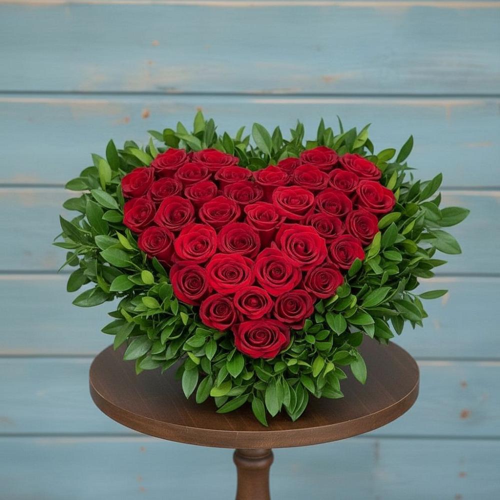 Цветочная композиция из Розы в виде сердца в Ермолино Новгородская область