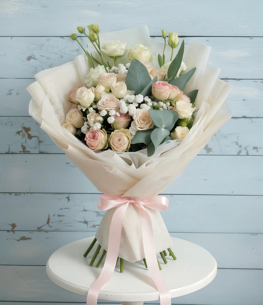 Букет цветов из: Розы и Лизиантусы в Ермолино Новгородская область