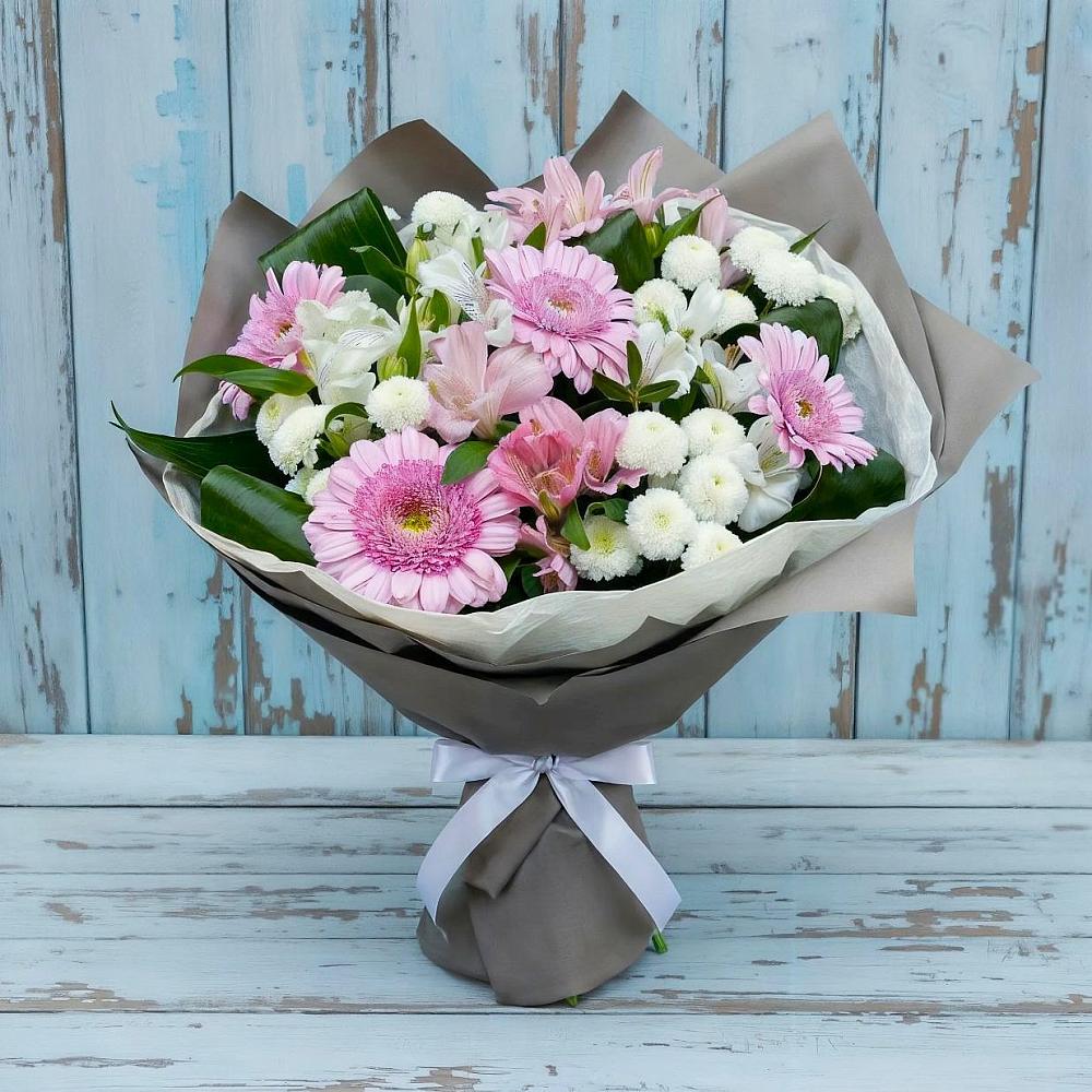 Букет цветов из: Герберы, Альстромерии и Хризантемы в Ермолино Новгородская область