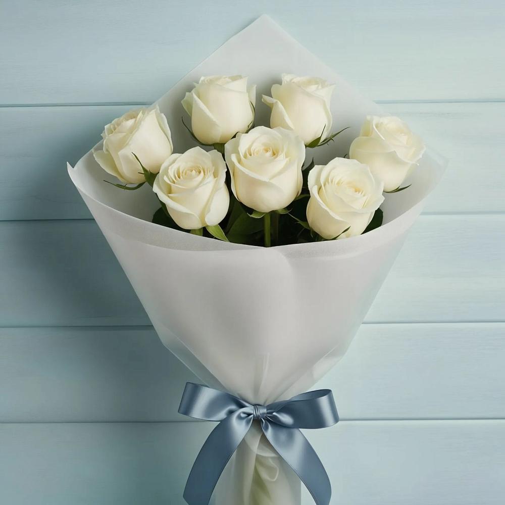 Букет 7 Белых роз Эдлесс Лав в Ермолино Новгородская область