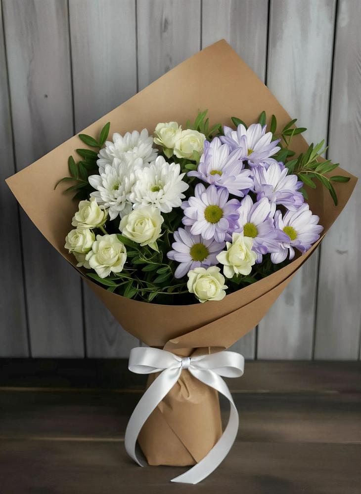 Букет цветов из: Хризантемы и Розы в Ермолино Новгородская область